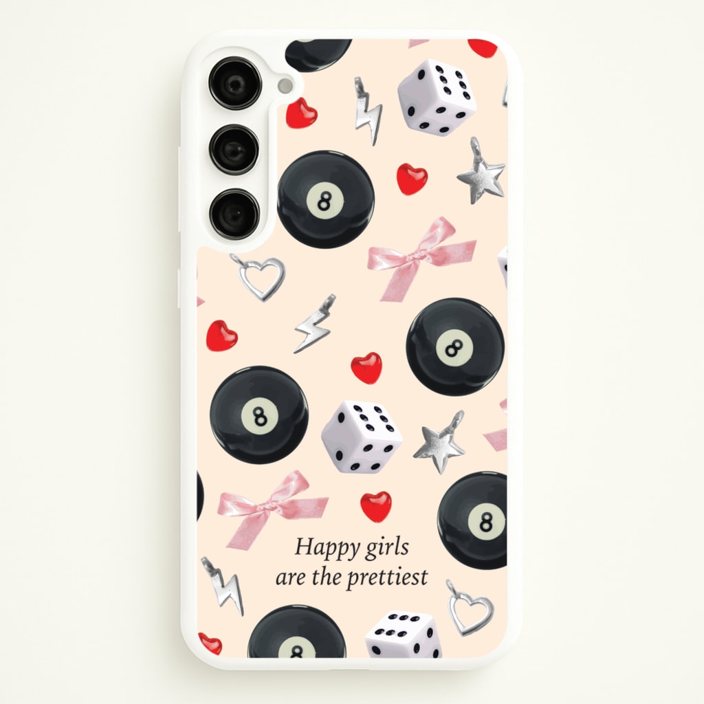 Happy Girls Are The Prettiest Pattern - Clean Girl Aesthetic Phone Case for Galaxy S23