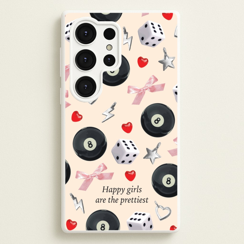 Happy Girls Are The Prettiest Pattern - Clean Girl Aesthetic Phone Case for Galaxy S25 Ultra