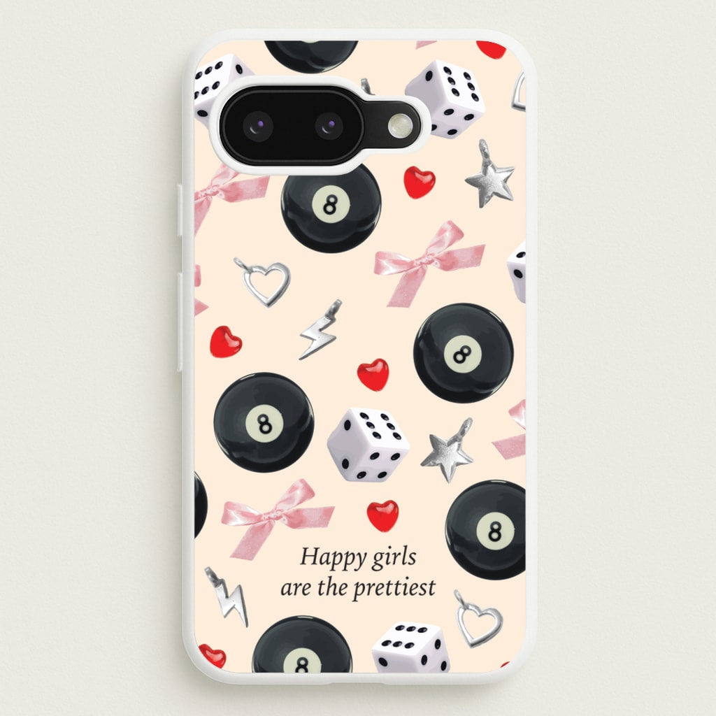 Happy Girls Are The Prettiest Pattern - Clean Girl Aesthetic Phone Case for Google Pixel 9a