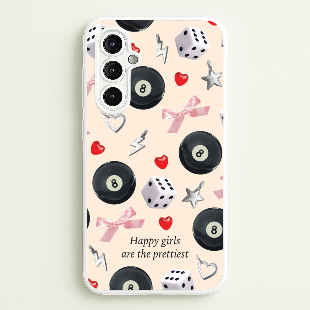 Happy Girls Are The Prettiest Pattern - Clean Girl Aesthetic Phone Case for Galaxy A14