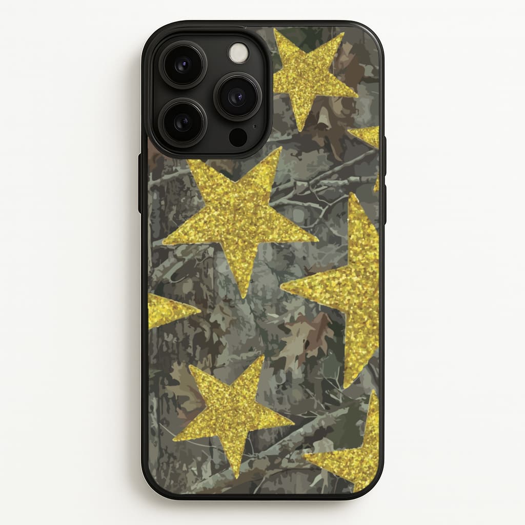 Camo And Glitter Stars Pattern - Clean Girl Aesthetic Phone Case for iPhone 13 Pro Max