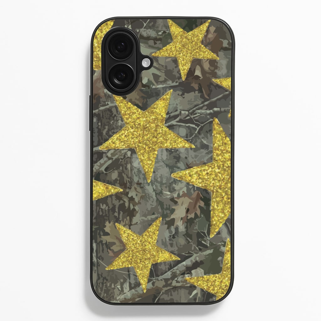 Camo And Glitter Stars Pattern - Clean Girl Aesthetic Phone Case for iPhone 16 Plus