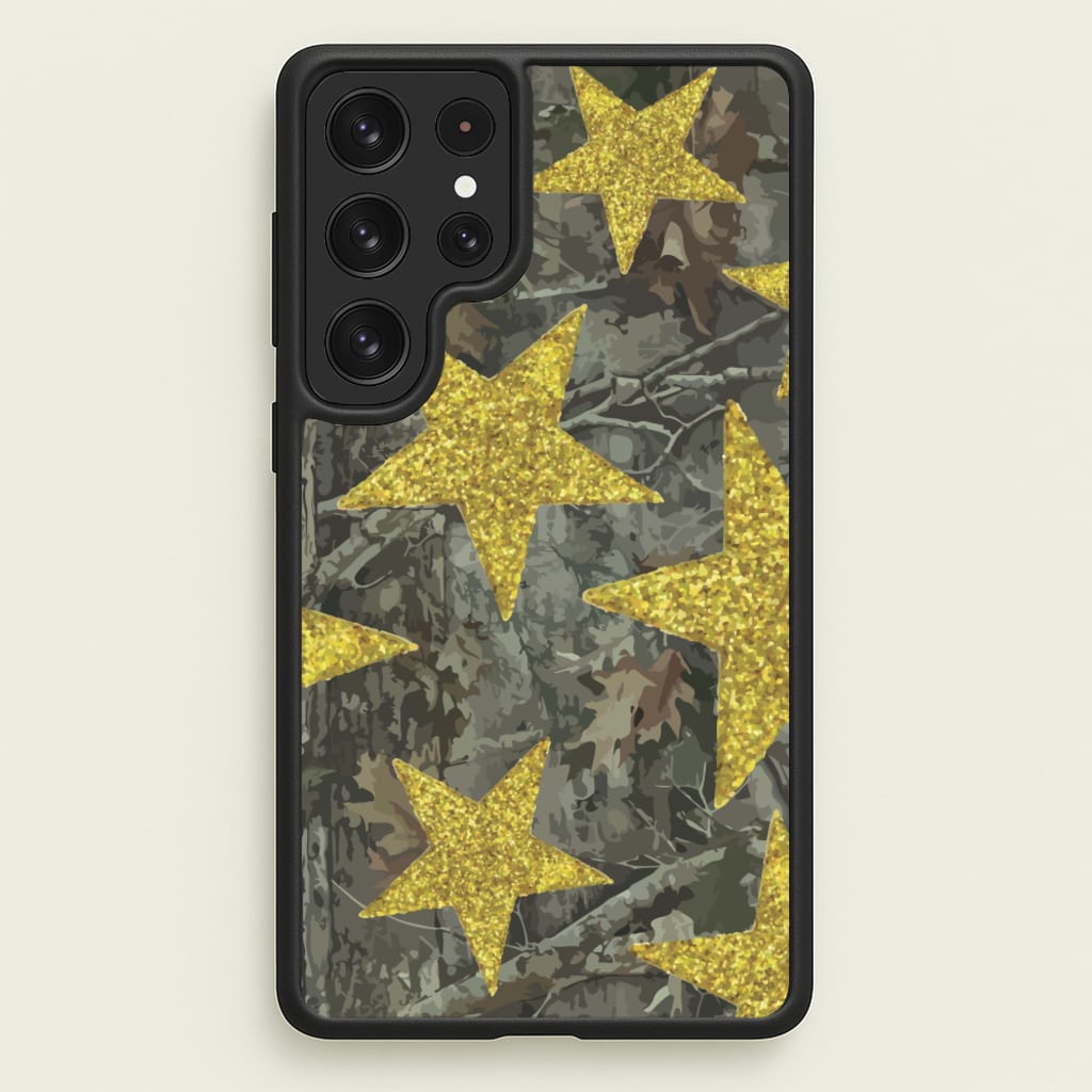 Camo And Glitter Stars Pattern - Clean Girl Aesthetic Phone Case for Galaxy S23 Ultra