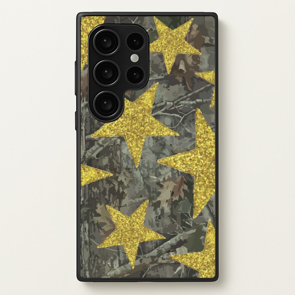 Camo And Glitter Stars Pattern - Clean Girl Aesthetic Phone Case for Galaxy S24 Ultra