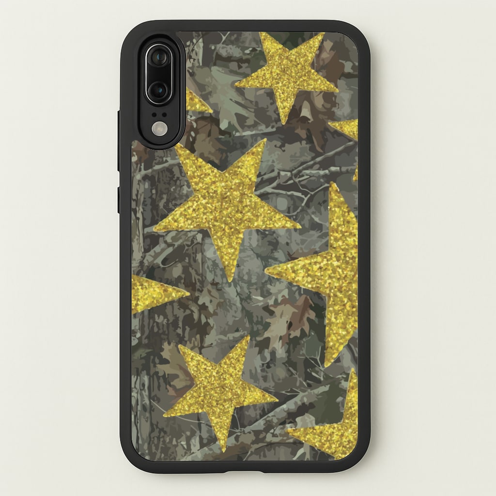 Camo And Glitter Stars Pattern - Clean Girl Aesthetic Phone Case for Huawei P20