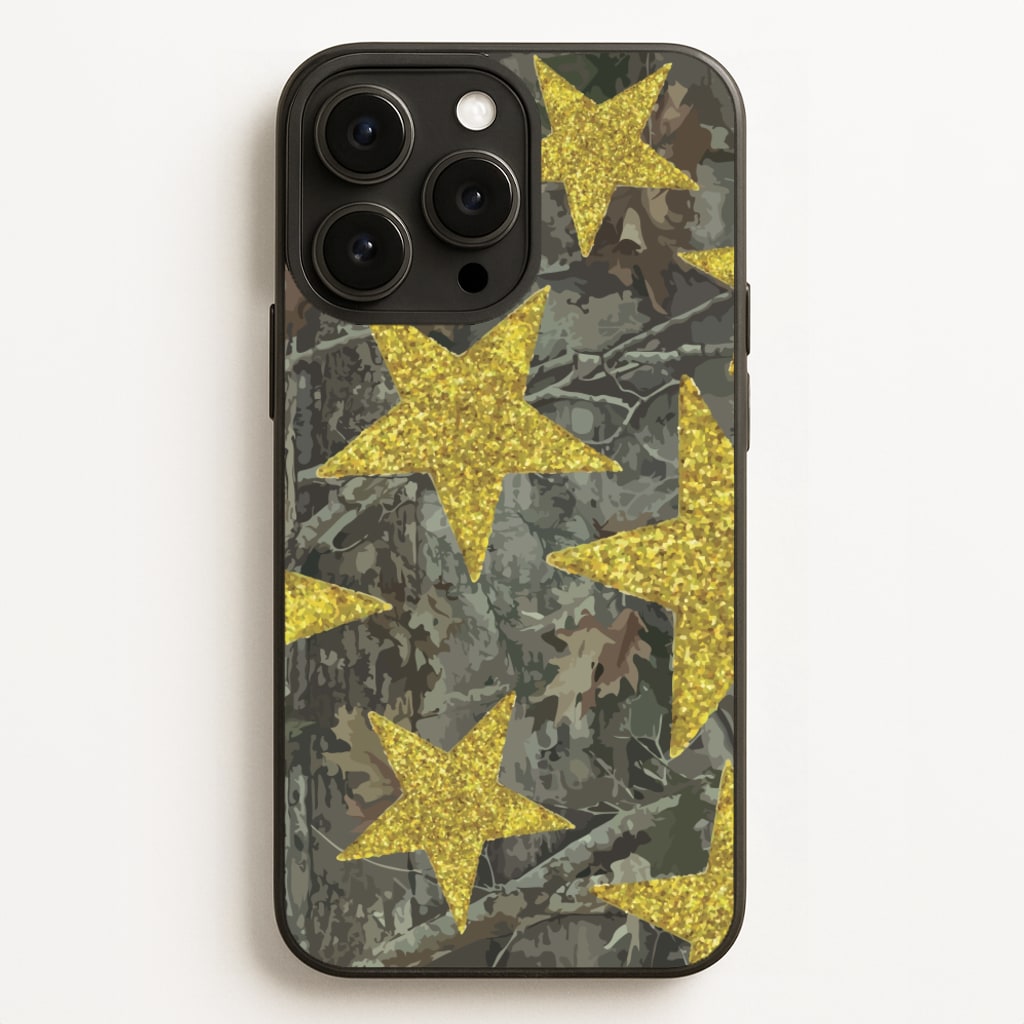 Camo And Glitter Stars Pattern - Clean Girl Aesthetic Phone Case for iPhone 12 Pro Max