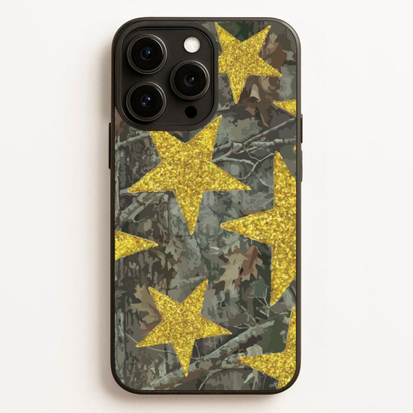 Camo And Glitter Stars Pattern - Clean Girl Aesthetic Phone Case for iPhone 12 Pro Max