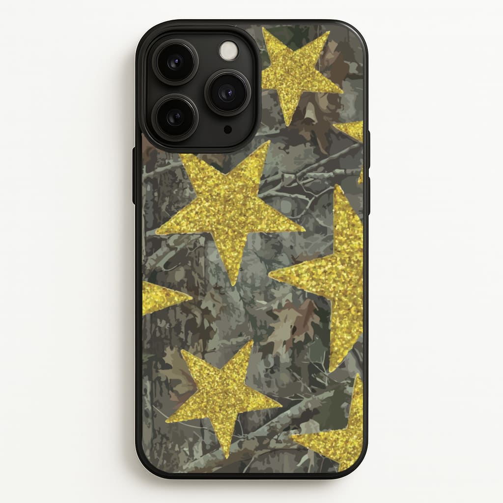 Camo And Glitter Stars Pattern - Clean Girl Aesthetic Phone Case for iPhone 11 Pro Max