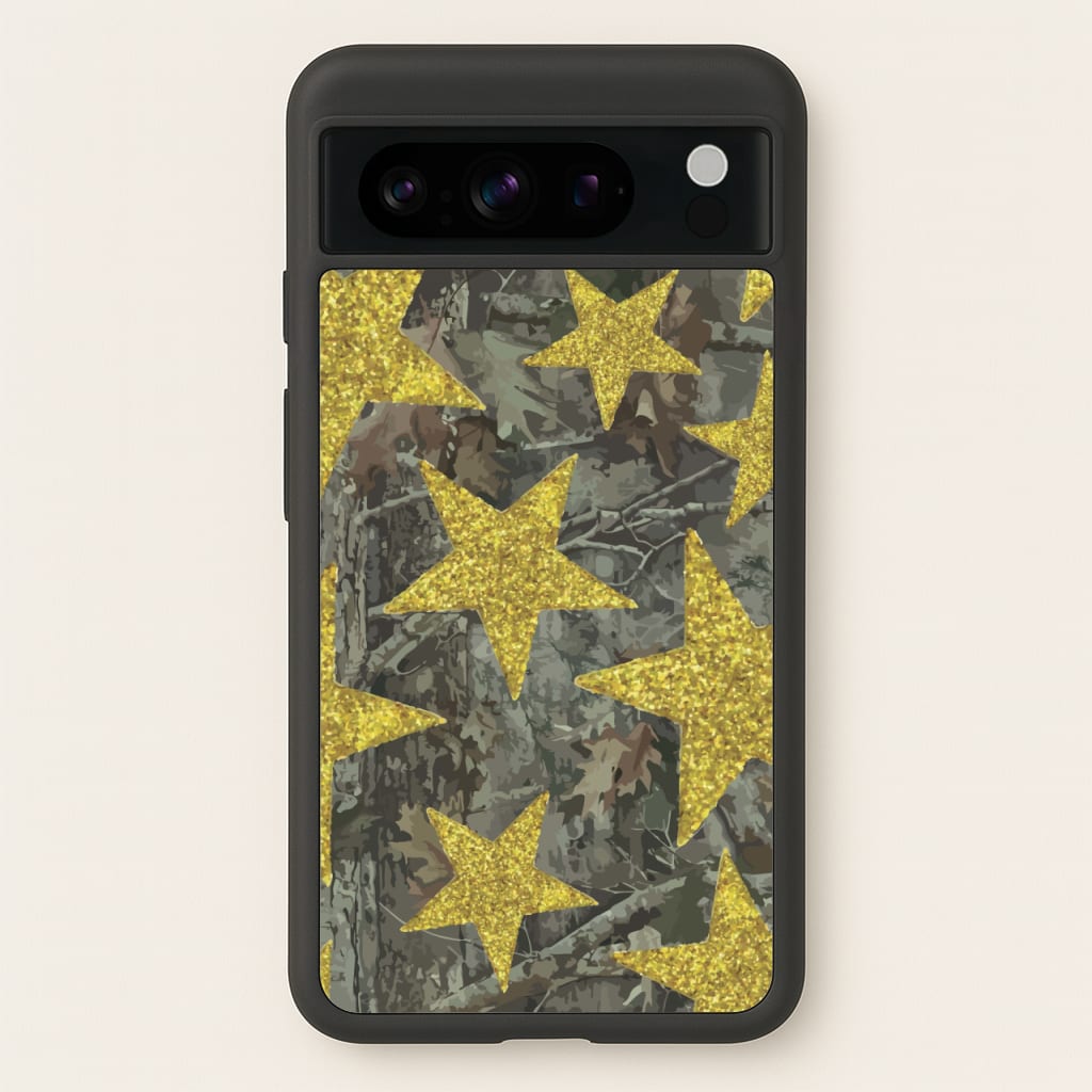Camo And Glitter Stars Pattern - Clean Girl Aesthetic Phone Case for Google Pixel 8 Pro
