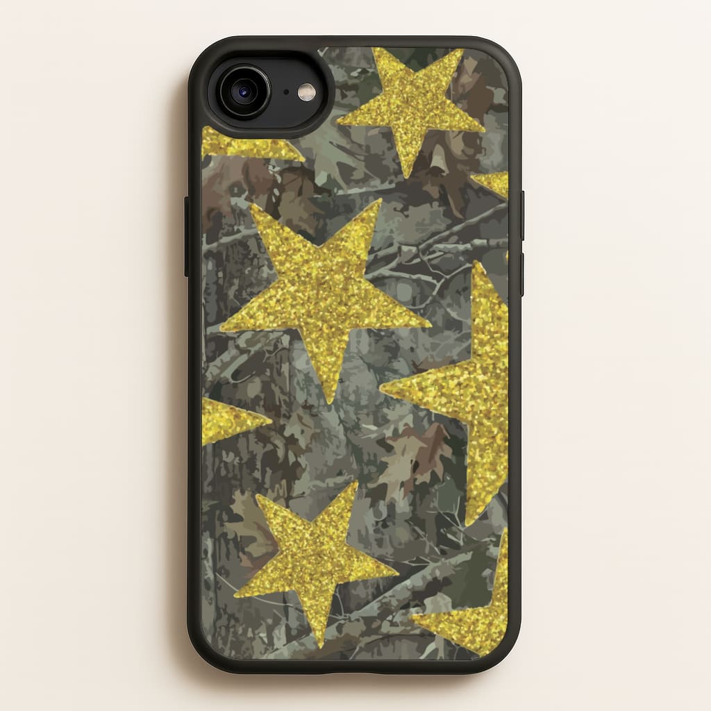 Camo And Glitter Stars Pattern - Clean Girl Aesthetic Phone Case for iPhone 6 / 7 / 8 / SE