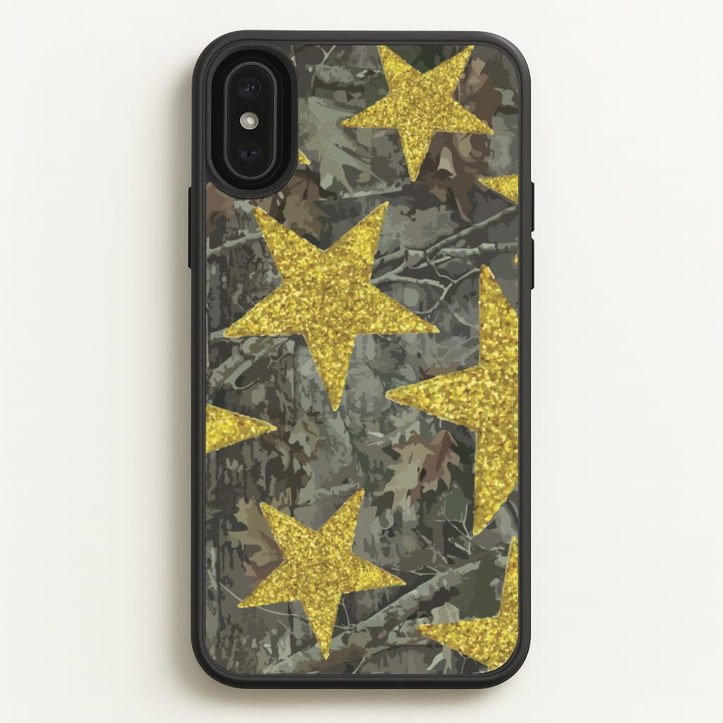 Camo And Glitter Stars Pattern - Clean Girl Aesthetic Phone Case for iPhone XS Max