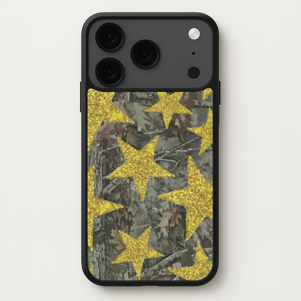 Camo And Glitter Stars Pattern Phone Case for iPhone 17 Pro Max