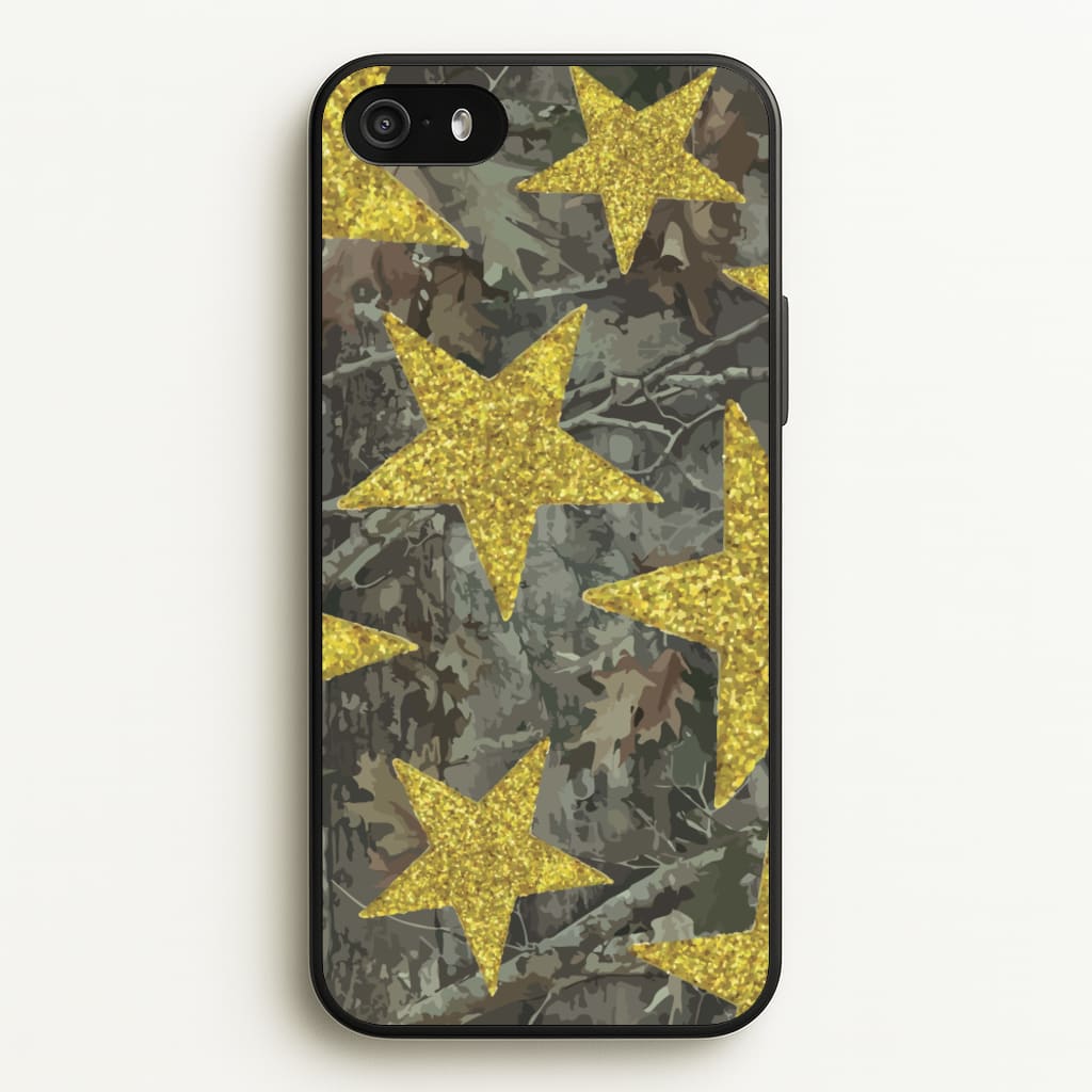 Camo And Glitter Stars Pattern - Clean Girl Aesthetic Phone Case for iPhone 5 / 5s / SE 2016