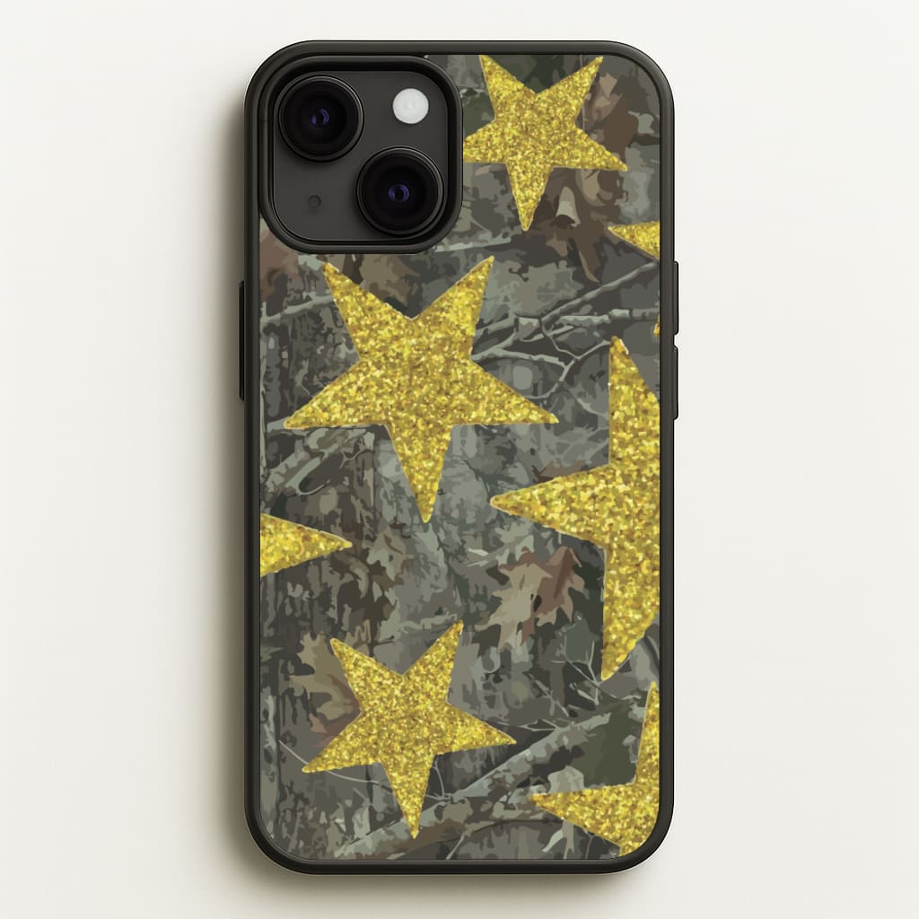 Camo And Glitter Stars Pattern - Clean Girl Aesthetic Phone Case for iPhone 13