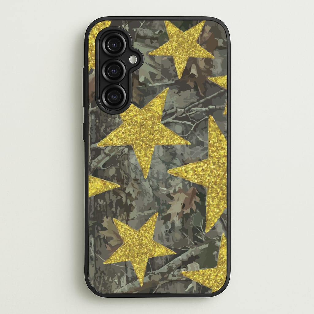 Camo And Glitter Stars Pattern - Clean Girl Aesthetic Phone Case for Galaxy A14