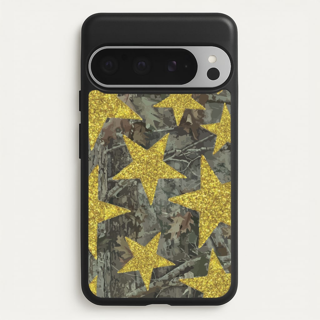 Camo And Glitter Stars Pattern - Clean Girl Aesthetic Phone Case for Google Pixel 9 Pro XL