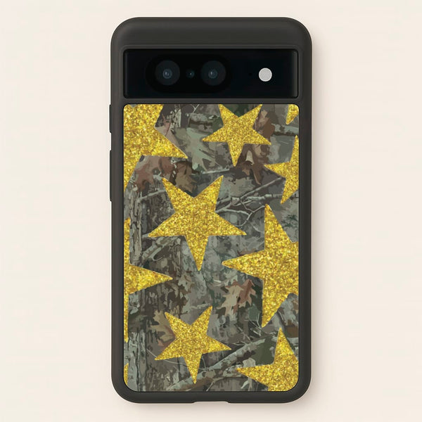Camo And Glitter Stars Pattern - Clean Girl Aesthetic Phone Case for Google Pixel 8