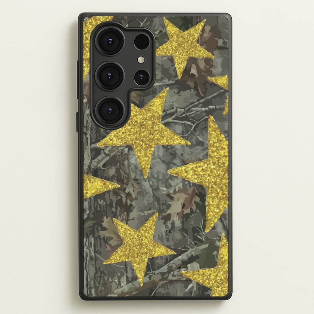 Camo And Glitter Stars Pattern - Clean Girl Aesthetic Phone Case for Galaxy S25 Ultra