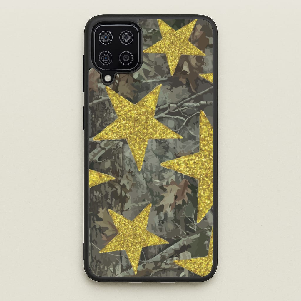 Camo And Glitter Stars Pattern - Clean Girl Aesthetic Phone Case for Galaxy A12