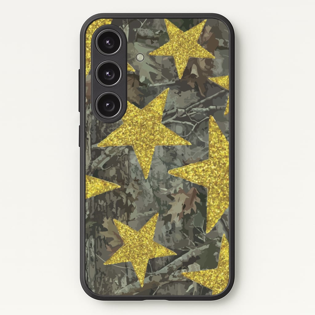 Camo And Glitter Stars Pattern - Clean Girl Aesthetic Phone Case for Galaxy S24FE