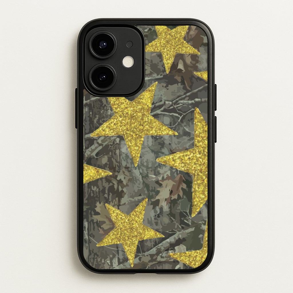 Camo And Glitter Stars Pattern - Clean Girl Aesthetic Phone Case for iPhone 12 / 12 Pro