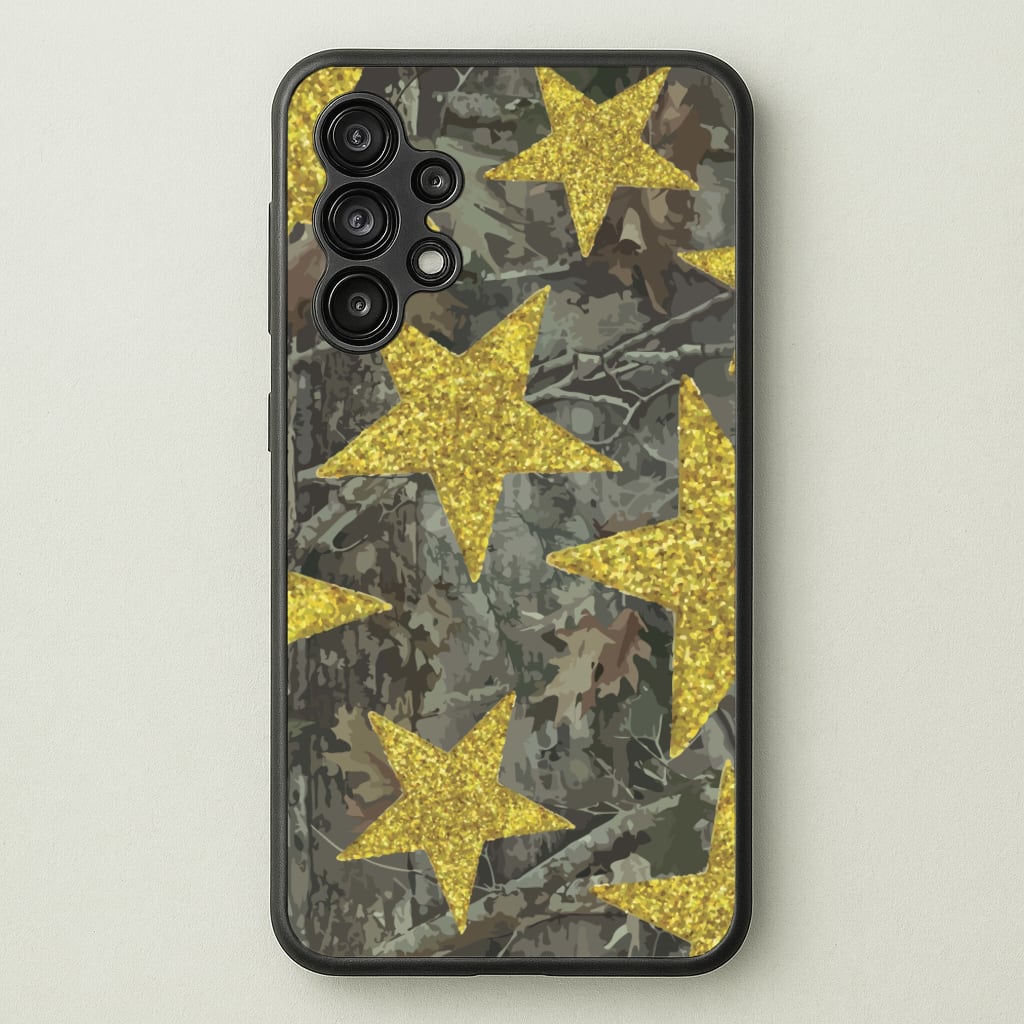Camo And Glitter Stars Pattern - Clean Girl Aesthetic Phone Case for Galaxy A13