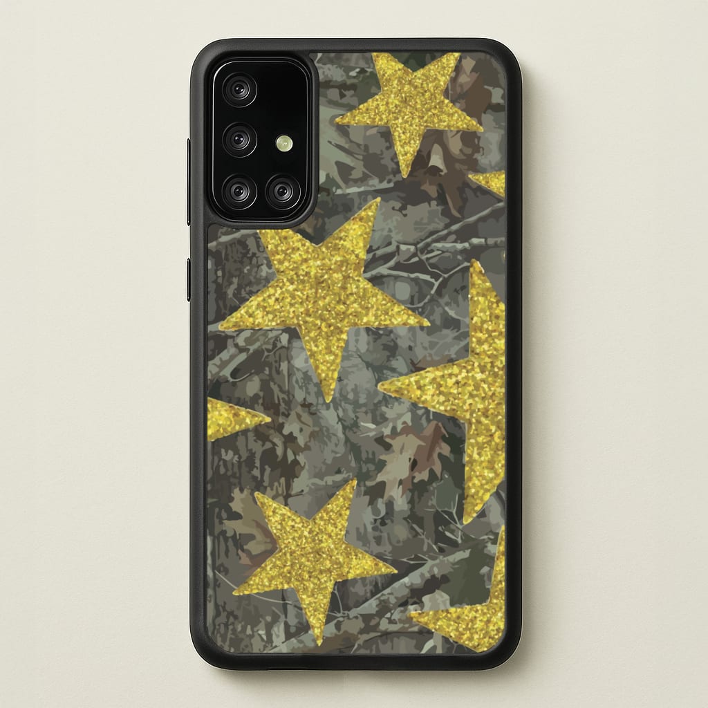 Camo And Glitter Stars Pattern - Clean Girl Aesthetic Phone Case for Galaxy A71