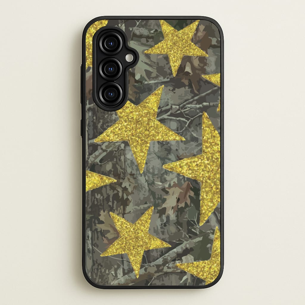 Camo And Glitter Stars Pattern - Clean Girl Aesthetic Phone Case for Galaxy A54