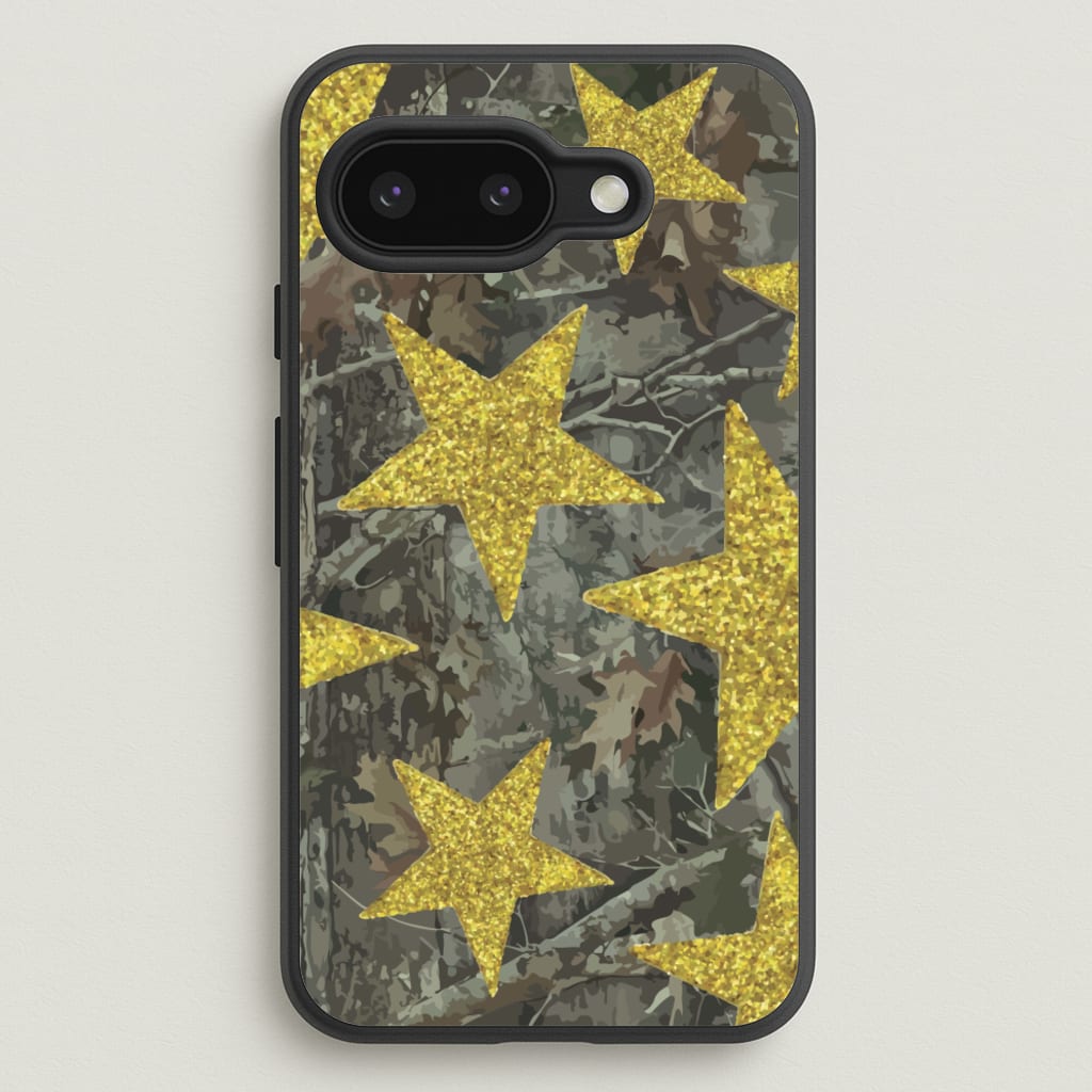 Camo And Glitter Stars Pattern - Clean Girl Aesthetic Phone Case for Google Pixel 9a