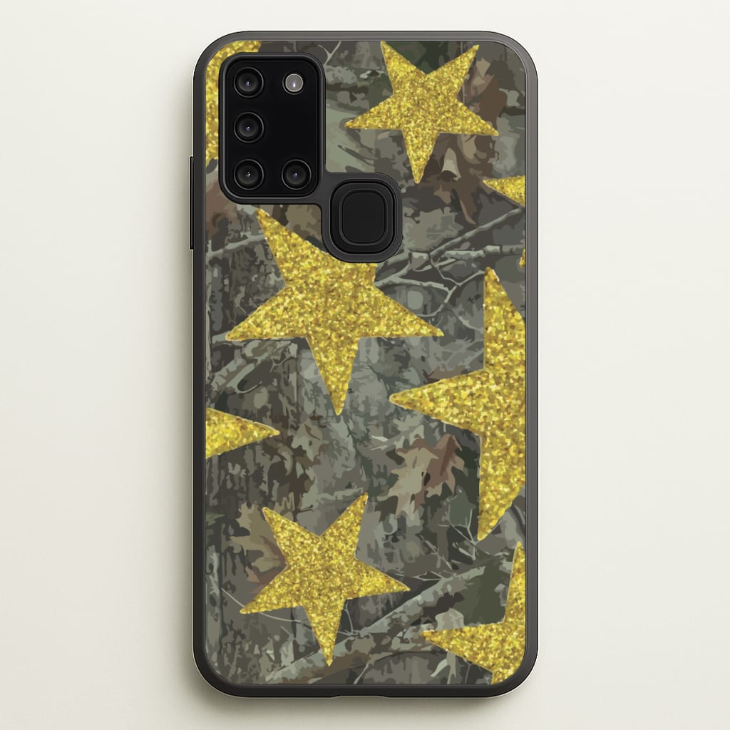 Camo And Glitter Stars Pattern - Clean Girl Aesthetic Phone Case for Galaxy A21s