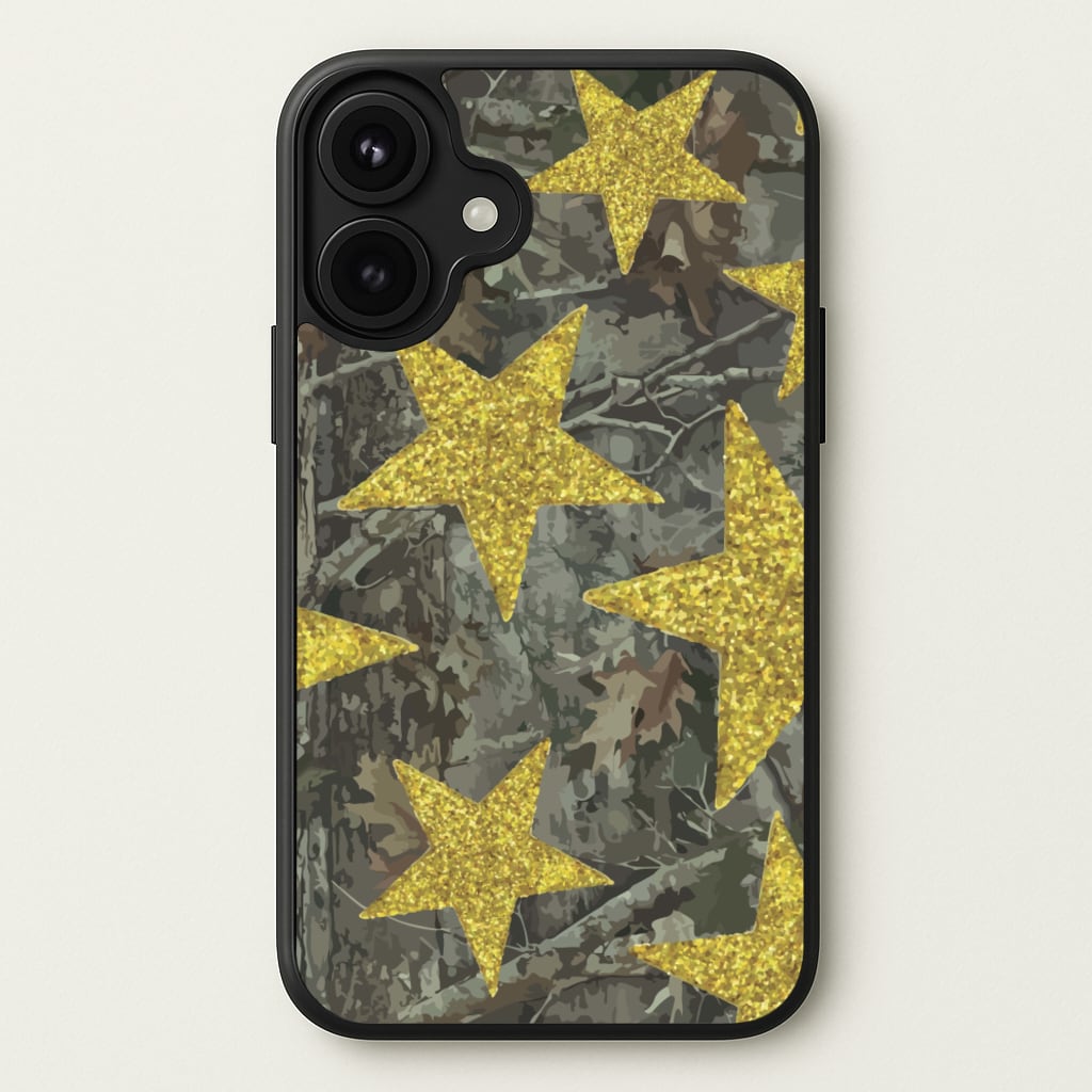 Camo And Glitter Stars Pattern Phone Case for iPhone 17