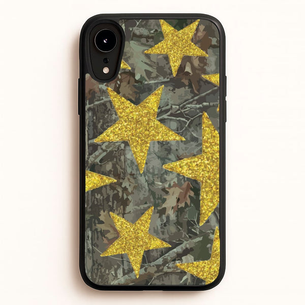 Camo And Glitter Stars Pattern - Clean Girl Aesthetic Phone Case for iPhone XR
