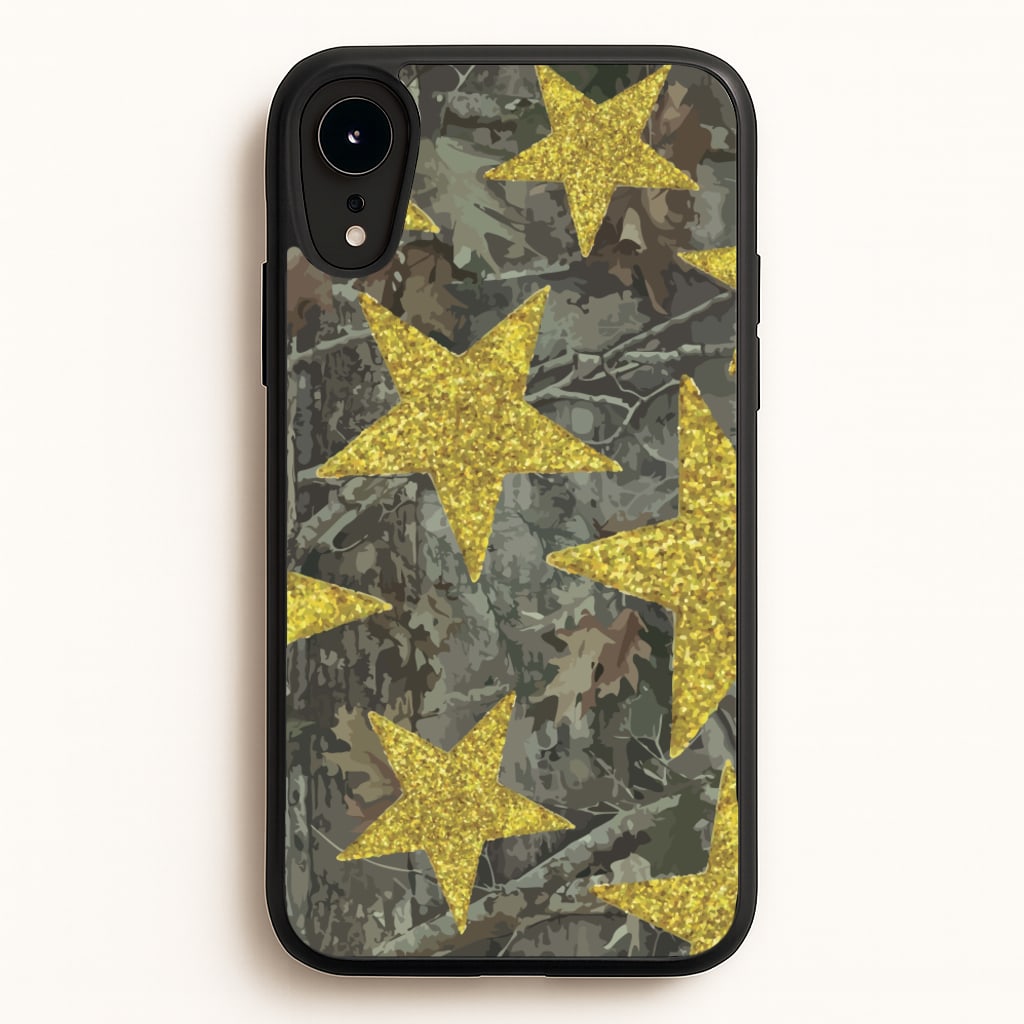 Camo And Glitter Stars Pattern - Clean Girl Aesthetic Phone Case for iPhone XR