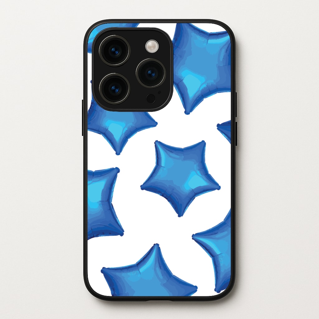 Blue Star Balloons Pattern - Clean Girl Aesthetic Phone Case for iPhone 15 Pro