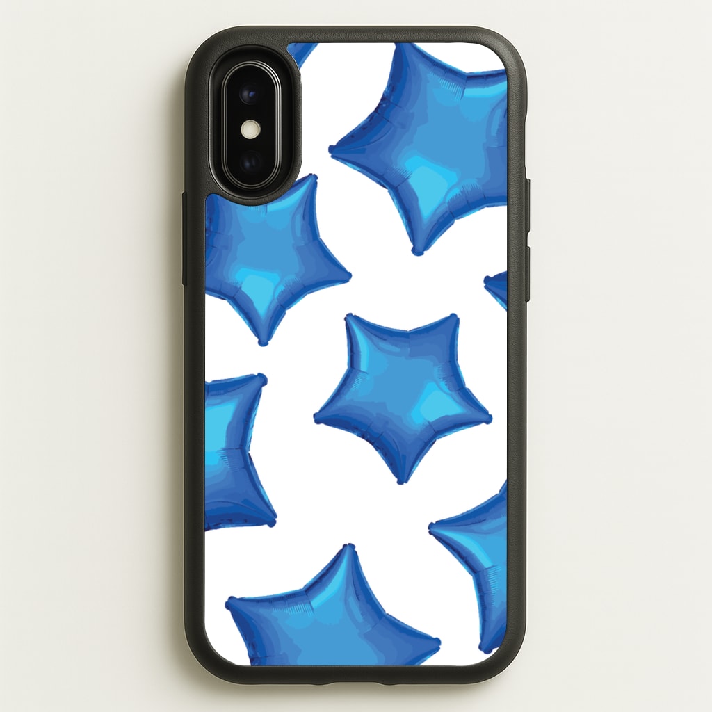 Blue Star Balloons Pattern - Clean Girl Aesthetic Phone Case for iPhone X / XS