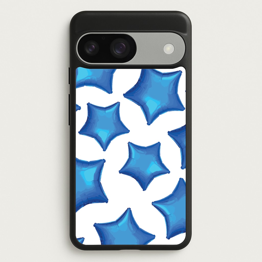 Blue Star Balloons Pattern - Clean Girl Aesthetic Phone Case for Google Pixel 9 / 9 Pro