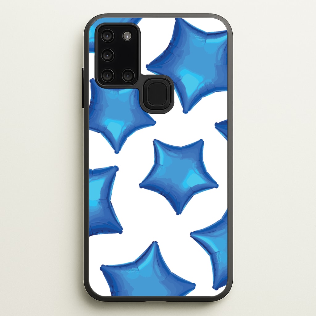Blue Star Balloons Pattern - Clean Girl Aesthetic Phone Case for Galaxy A21s