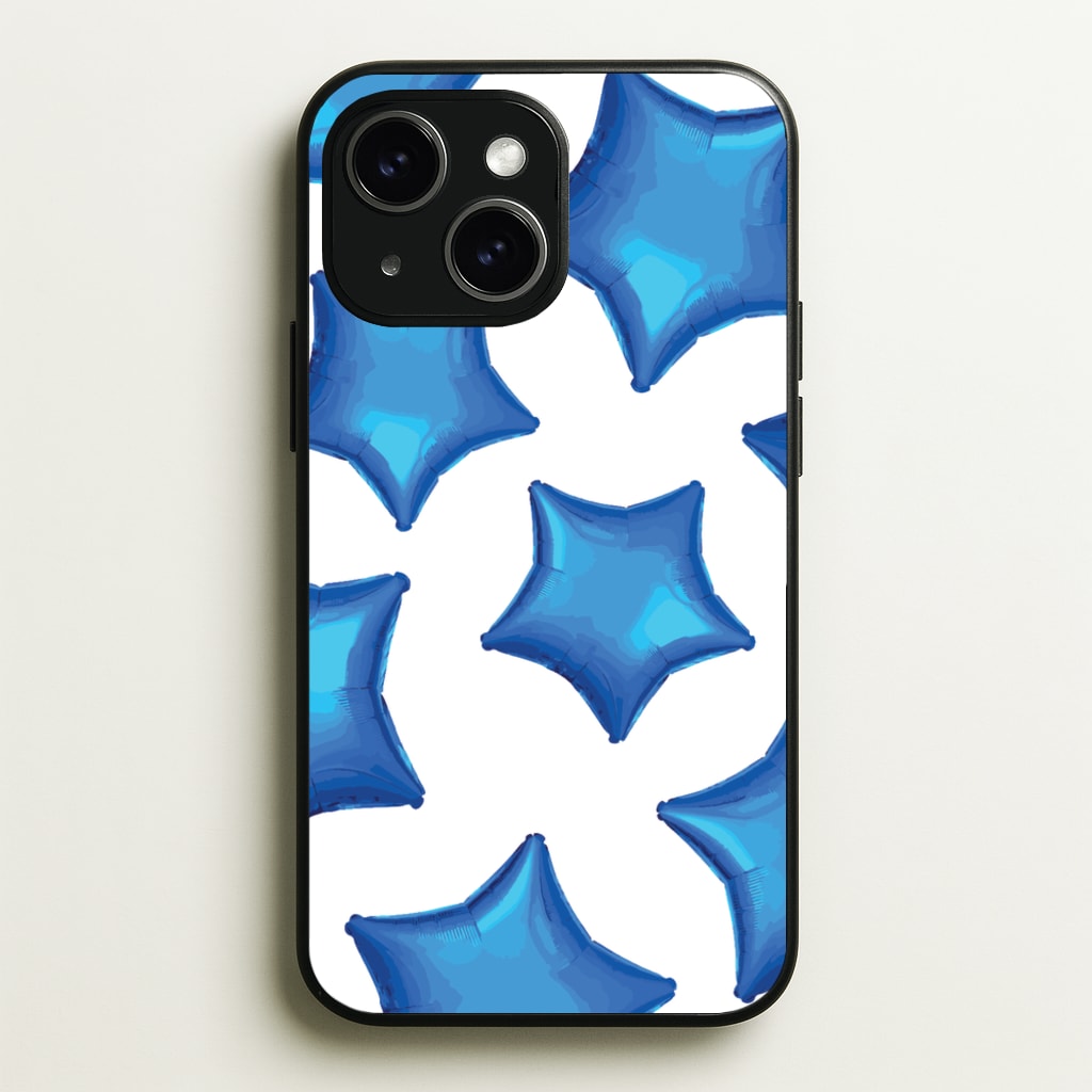 Blue Star Balloons Pattern - Clean Girl Aesthetic Phone Case for iPhone 15