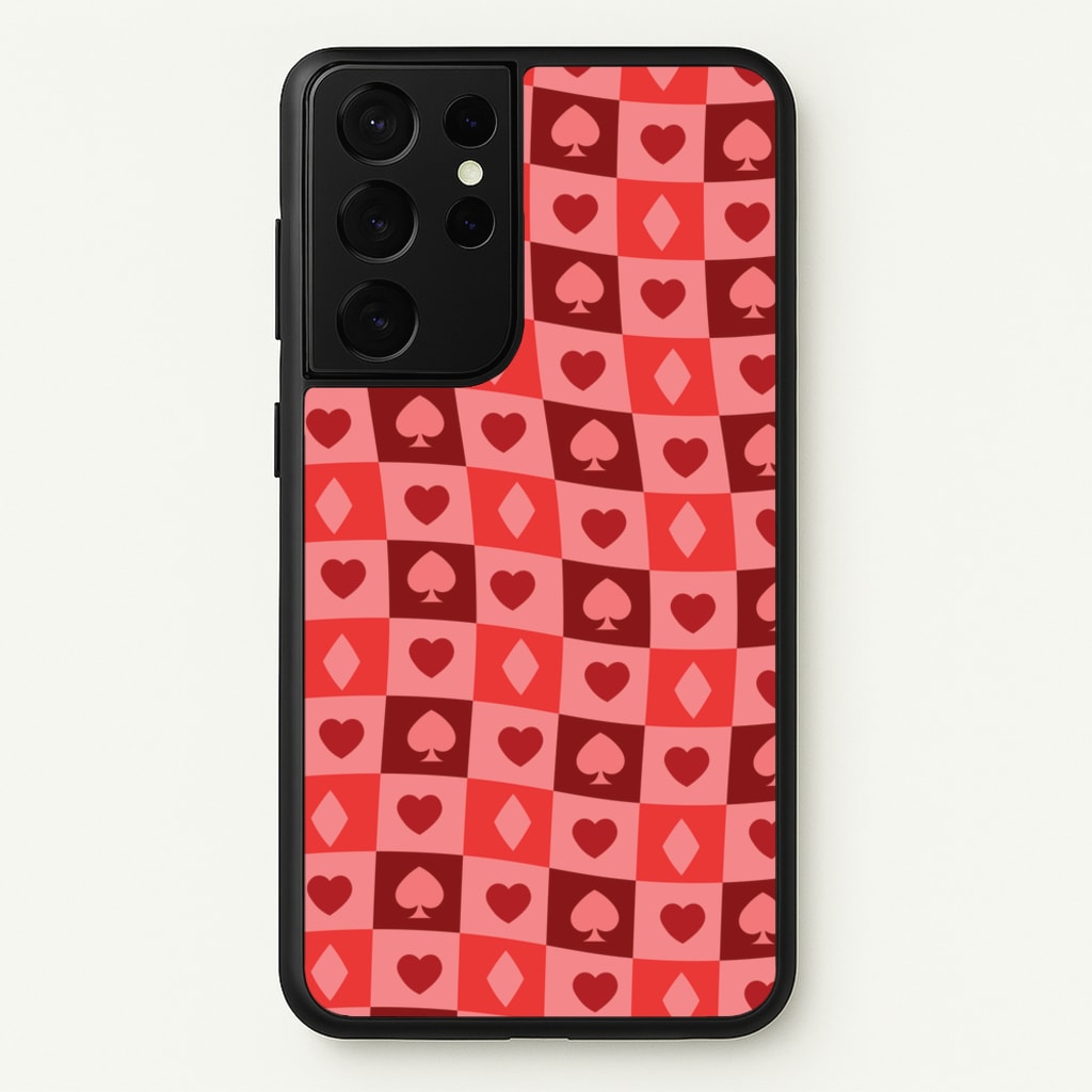 Card Suits Pattern Red - Clean Girl Aesthetic Phone Case for Galaxy S21 Ultra
