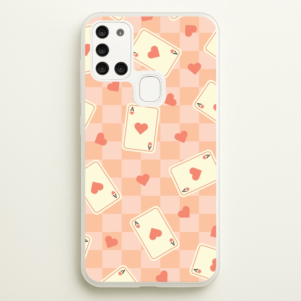 Cute Playing Cards And Hearts Pattern - Clean Girl Aesthetic Phone Case for Galaxy A21s
