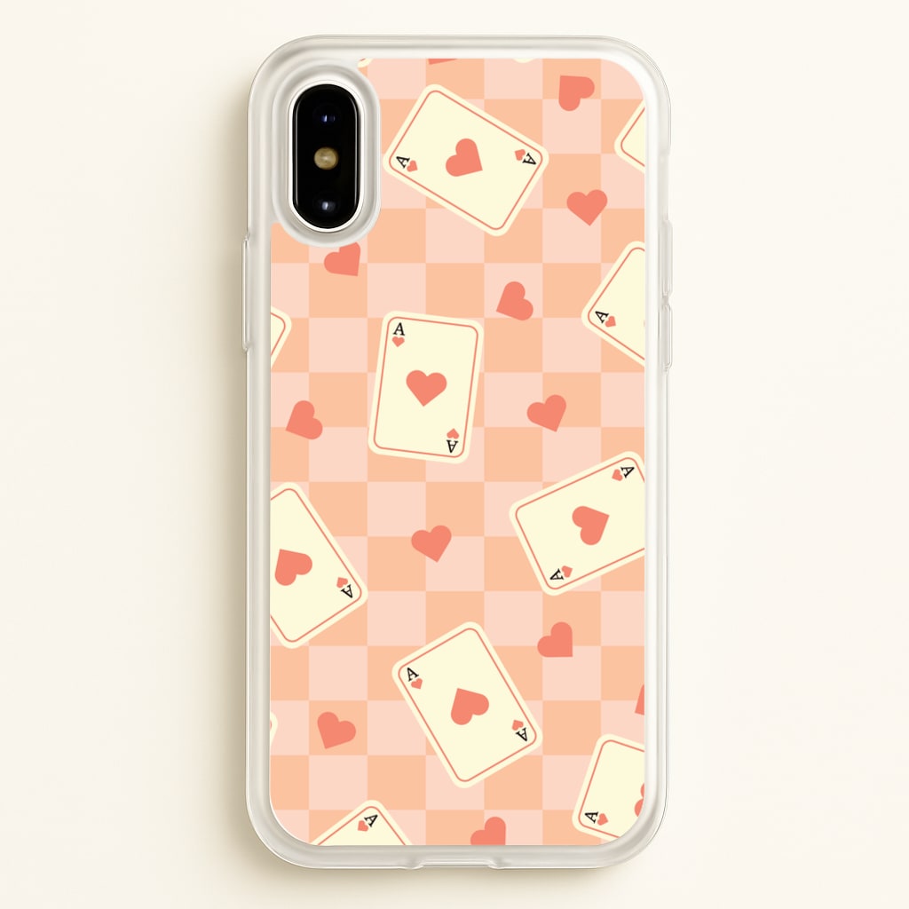 Cute Playing Cards And Hearts Pattern - Clean Girl Aesthetic Phone Case for iPhone X / XS