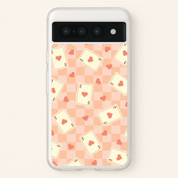 Cute Playing Cards And Hearts Pattern - Clean Girl Aesthetic Phone Case for Google Pixel 7 Pro
