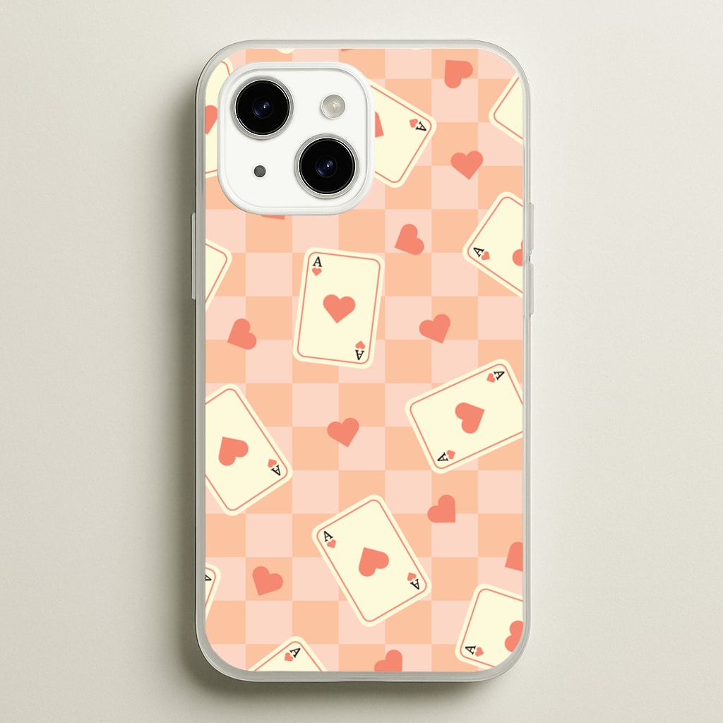 Cute Playing Cards And Hearts Pattern - Clean Girl Aesthetic Phone Case for iPhone 15