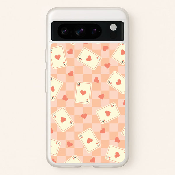 Cute Playing Cards And Hearts Pattern - Clean Girl Aesthetic Phone Case for Google Pixel 8 Pro