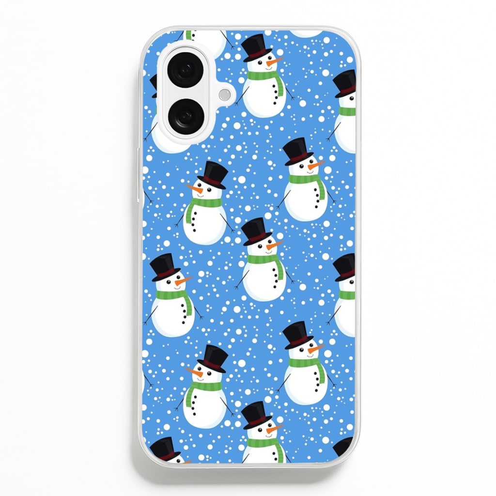 Blue Snowman Pattern - Phone Case for iPhone 16 Plus