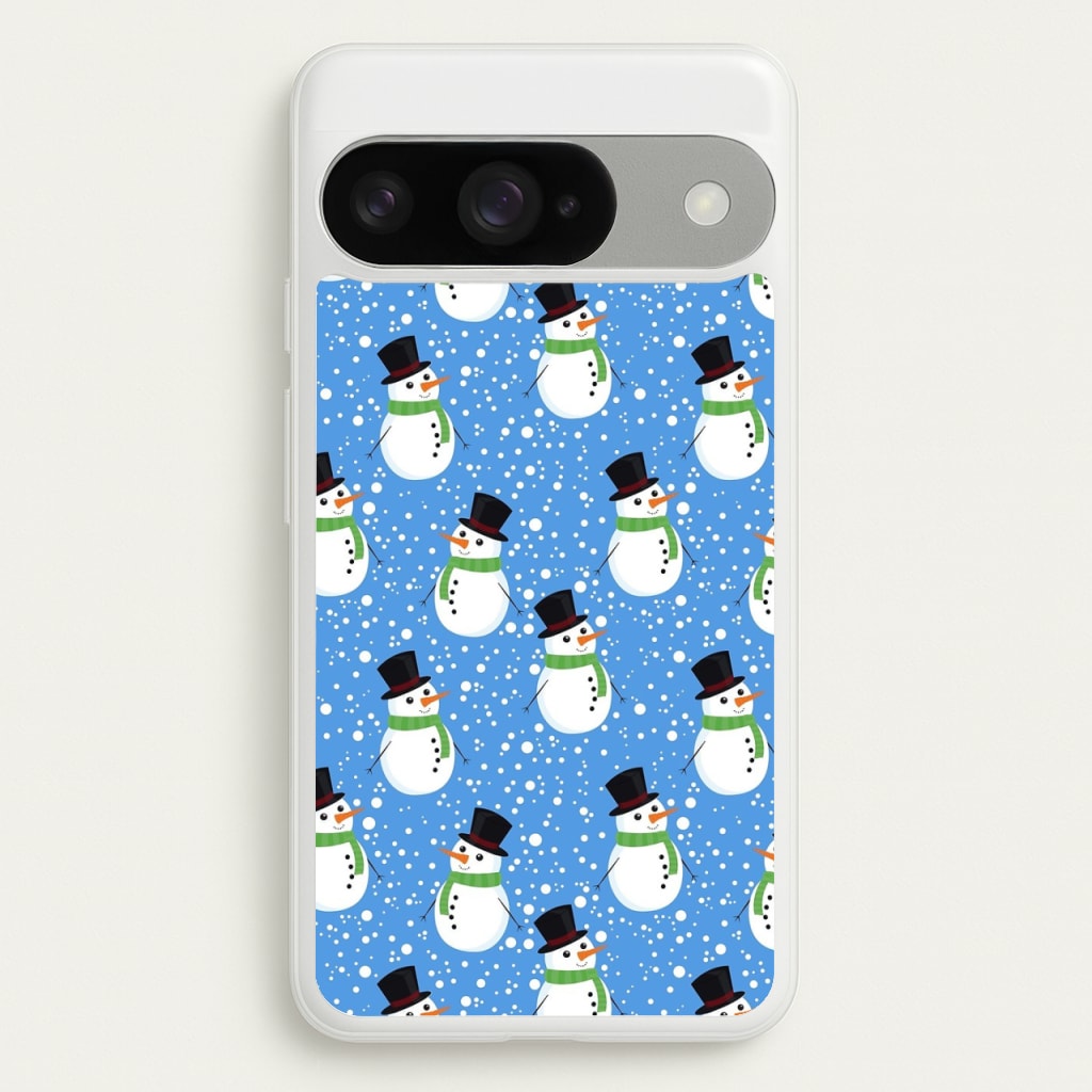 Blue Snowman Pattern Phone Case for Google Pixel 10 / 10 Pro