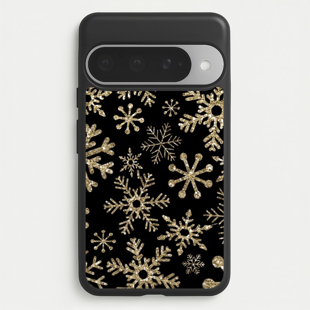 Gold Snowflake Pattern Phone Case for Google Pixel 10 Pro XL