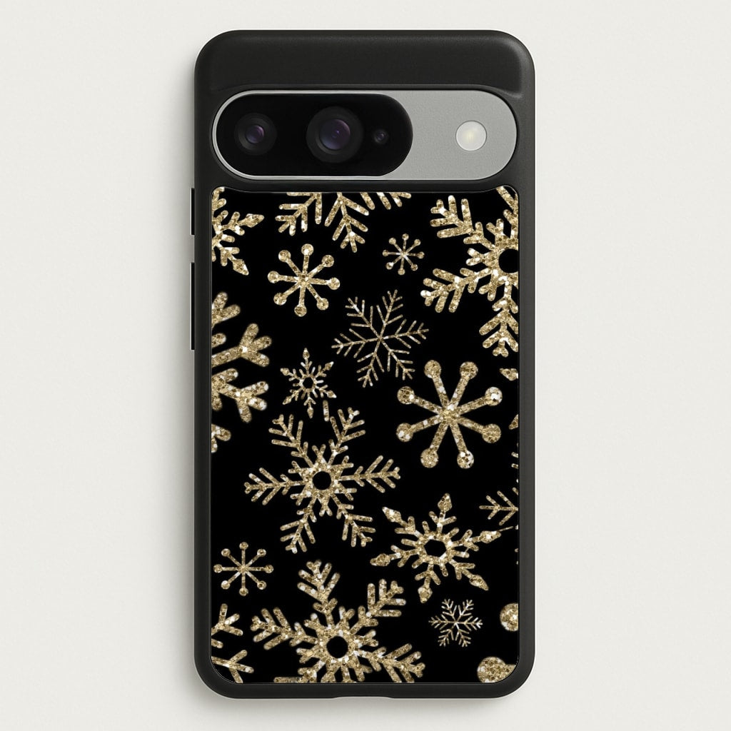 Gold Snowflake Pattern Phone Case for Google Pixel 10 / 10 Pro