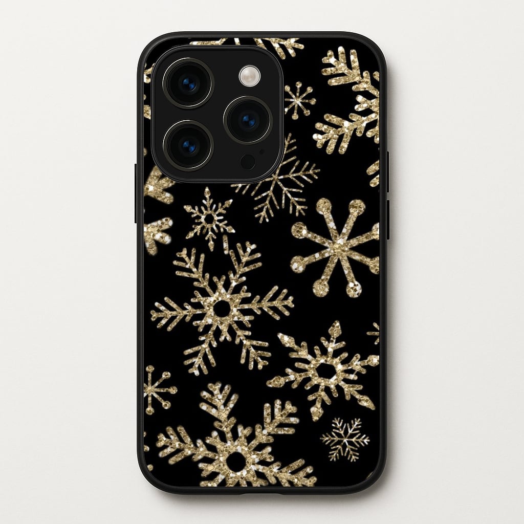 Gold Snowflake Pattern - Phone Case for iPhone 15 Pro