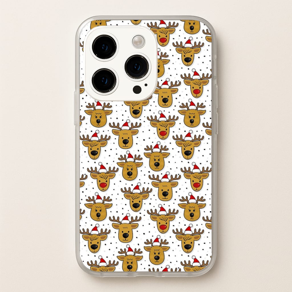 Reindeers In Santa Hats Pattern - Phone Case for iPhone 15 Pro Max